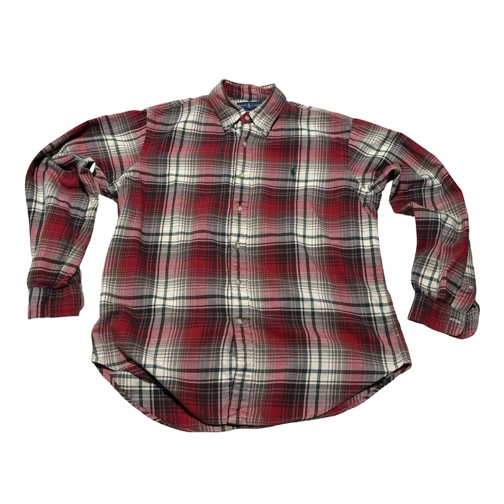 Vintage Ralph Lauren Men's Lightweight Plaid Flannel Button Down Shirt L 24 x 28